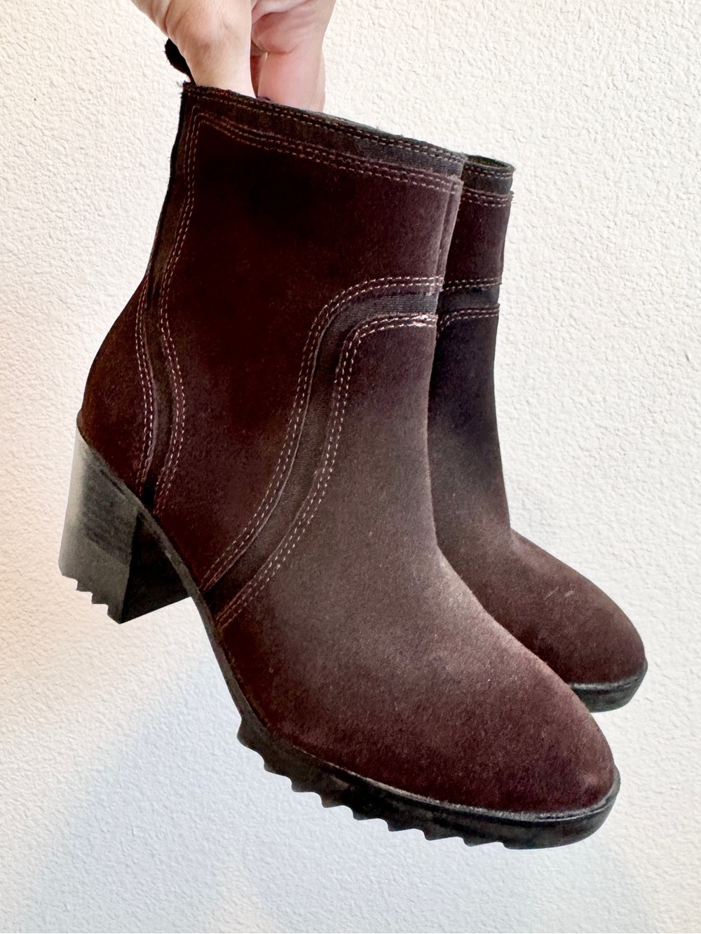 Blondo Waterproof Lug Sole Moto Grunge Academia Suede Ankle Boots Brown 6M F21